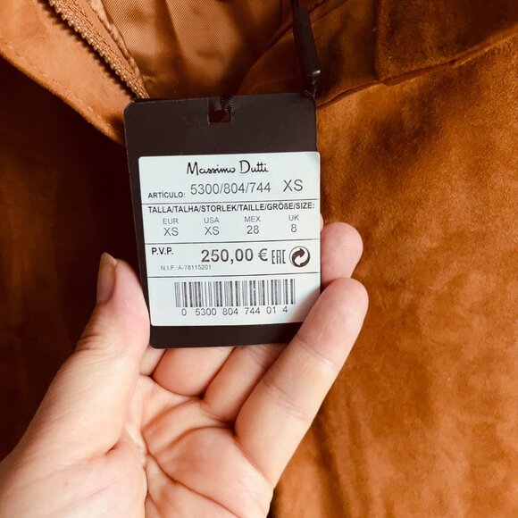 NWT Massimo Dutti Cognac Leather Suede Cropped Pants - XS - Picture 9 of 16